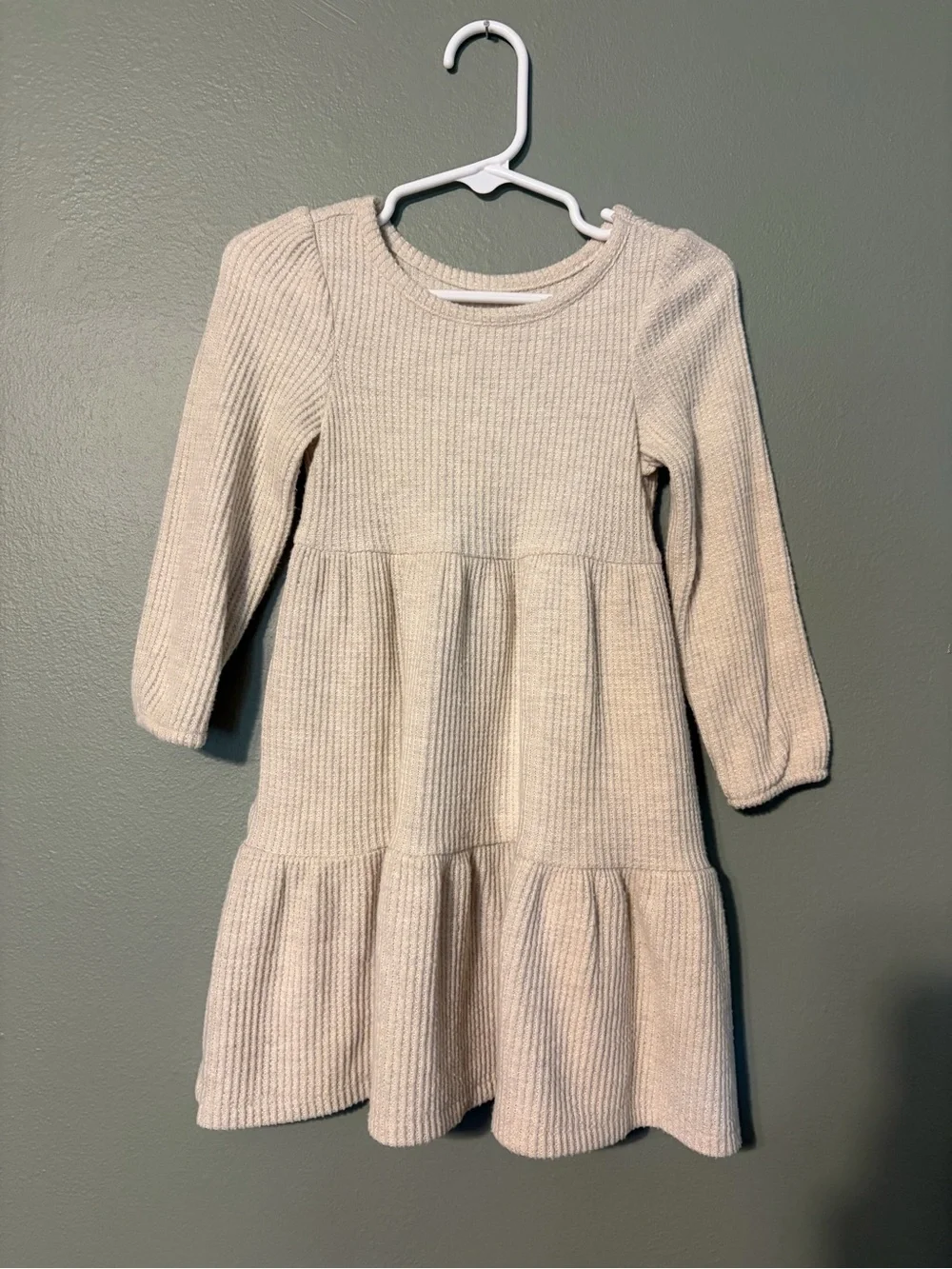 Girls Long Sleeve Ribbed Tiered Dress